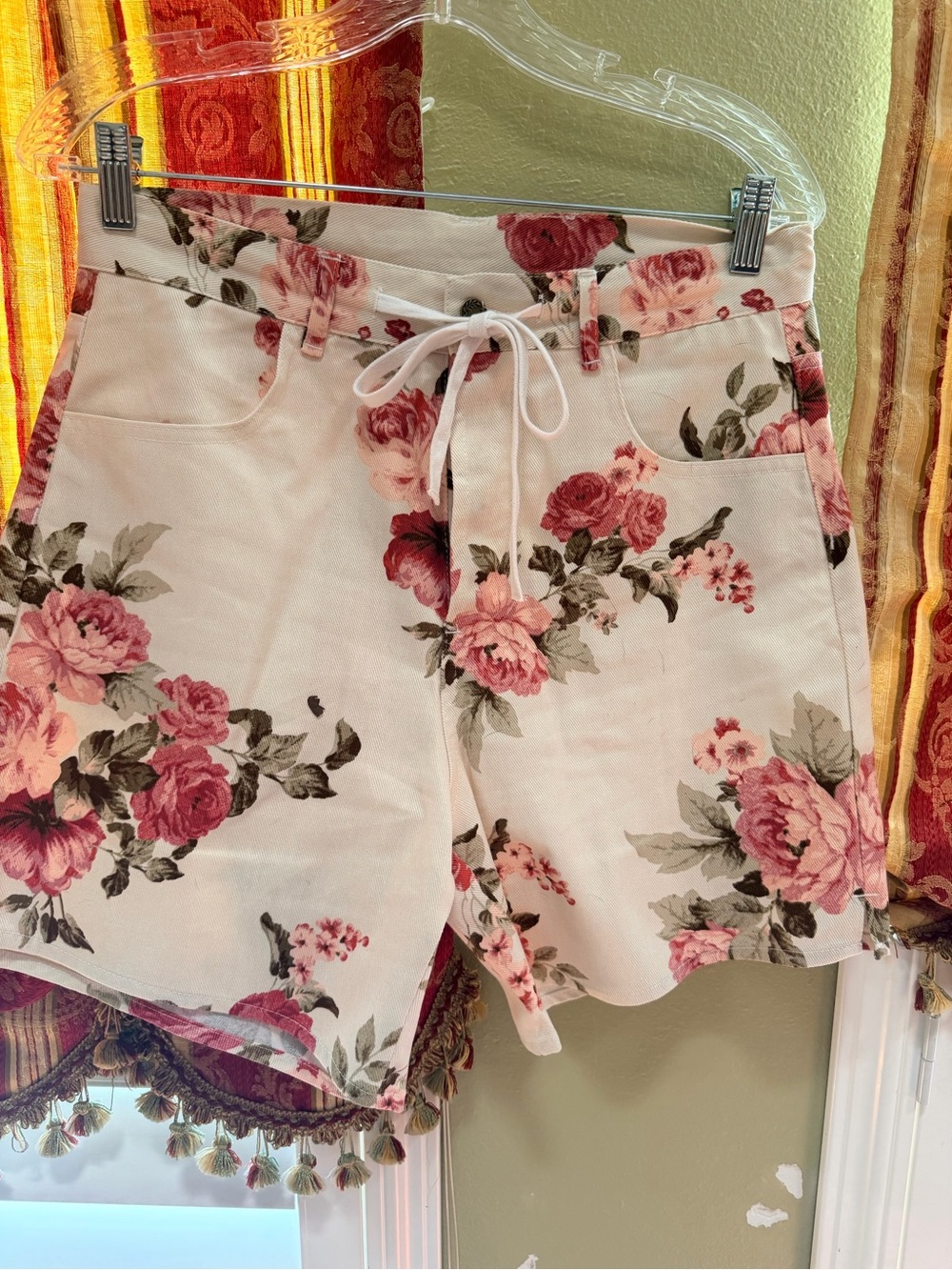 Olivaceous Pink Rose Floral High-Waist Drawstring Shorts
